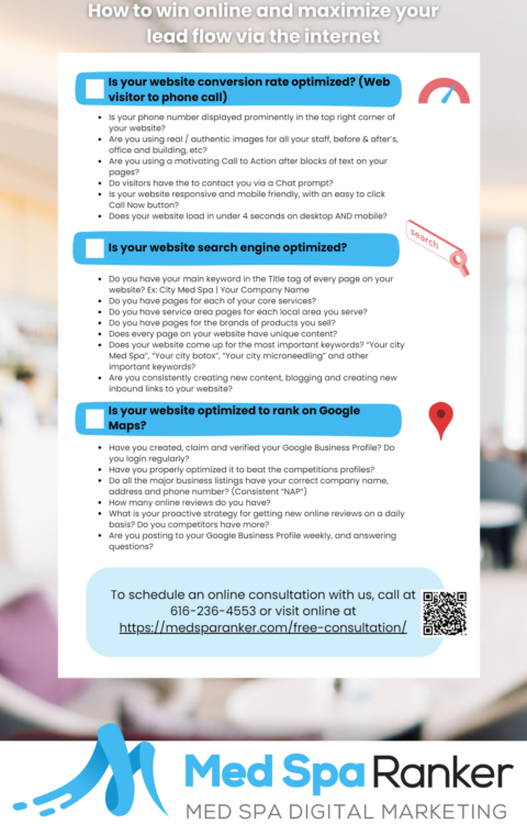 Infographic on optimizing website conversion and SEO for lead generation.